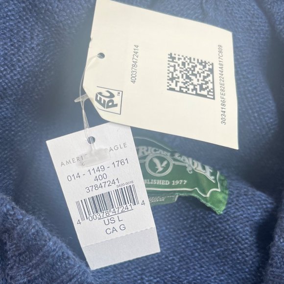 American Eagle Mens Hooded Sweater Geometric Pattern Blue Size Large New - Picture 9 of 9